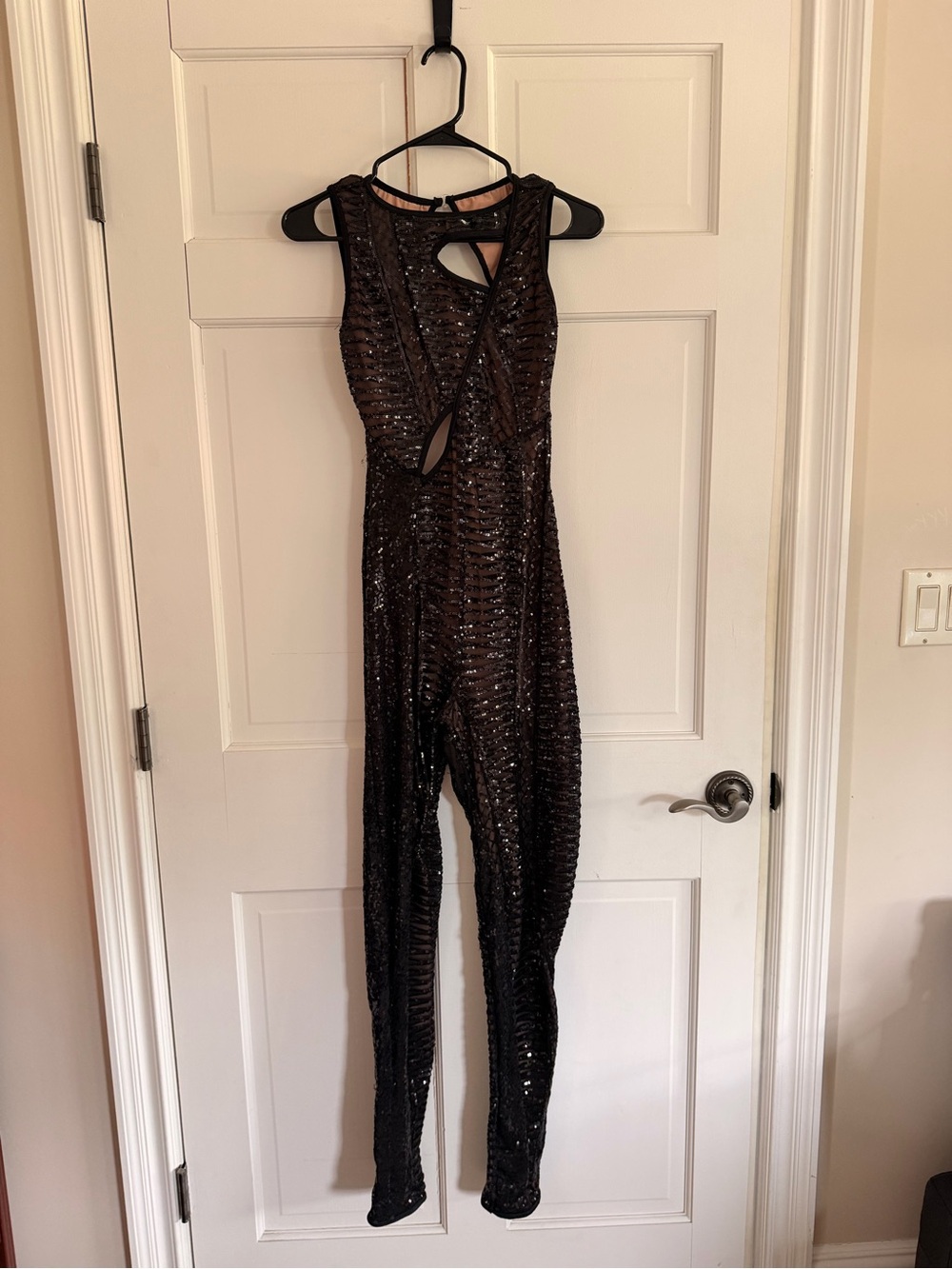 Black Sequin Cutout Jumpsuit